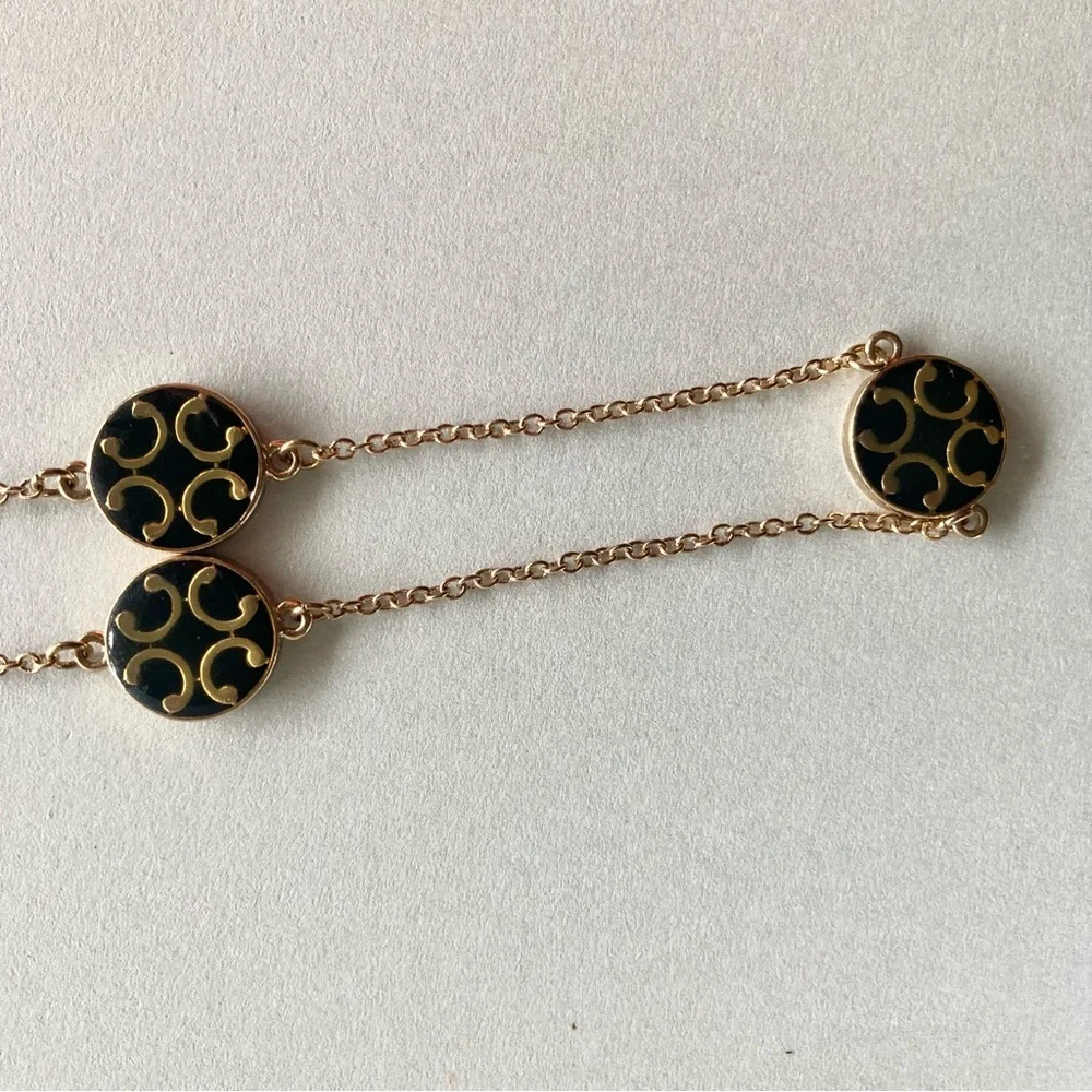 Gold-Tone Black Enamel Circle Link Necklace preloved